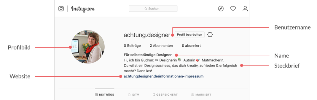 Instagram für Designer, Achtung Designer, Schritt 3 - Dein fertiges Profil auf Instagram