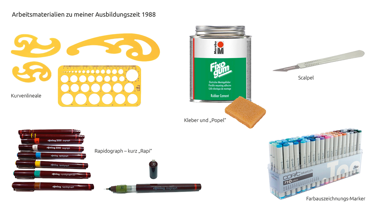 Eine Sammlung von Markern und Tinten, praktischerweise bereitgestellt von Christina Dehn.